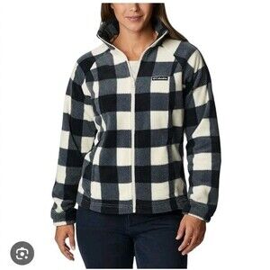Columbia Women's Benton Springs Shirt Jacket, Chalk Check Print, 2X White Black